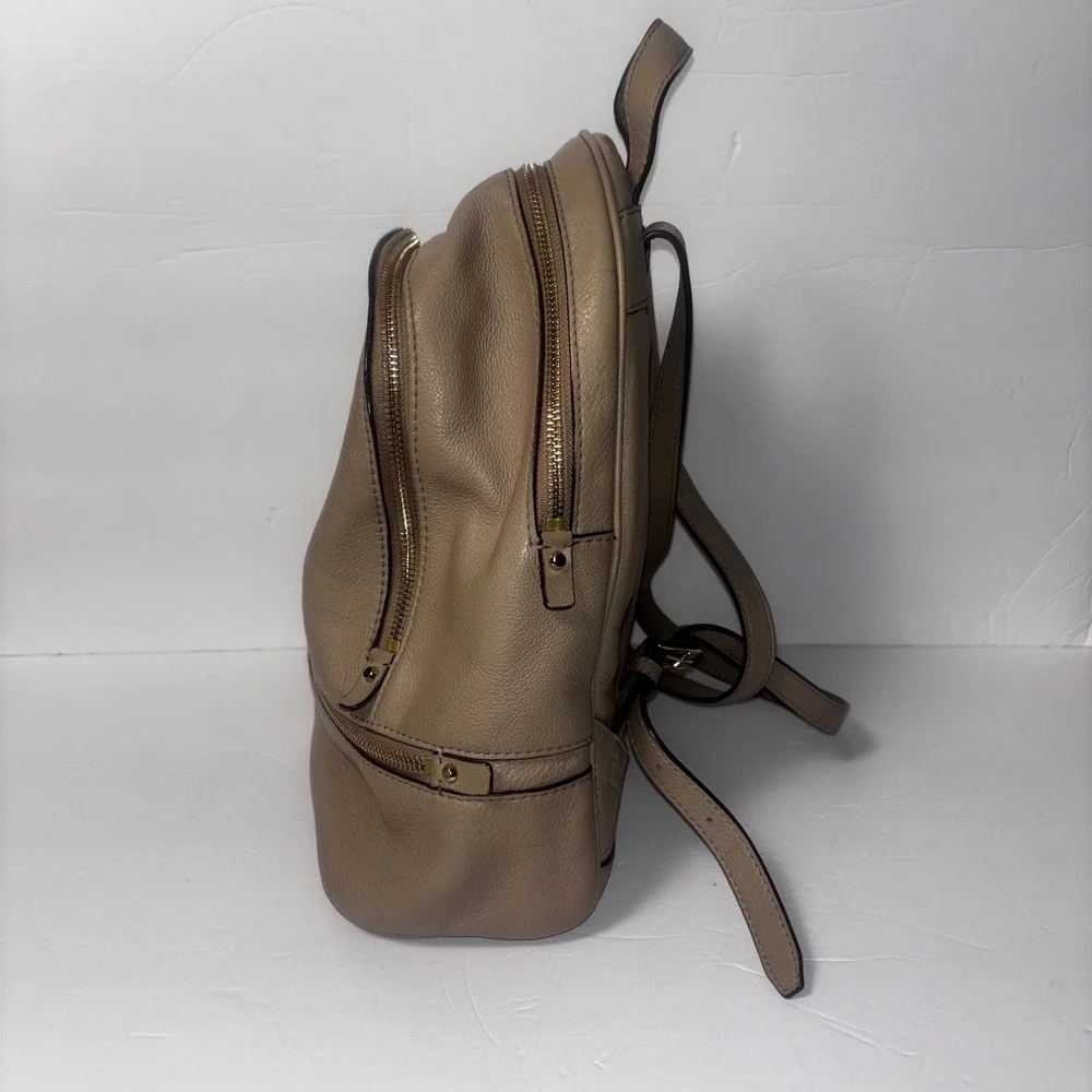 Michael Kors Rhea Zip Small Pebble Leather Backpack Truffle Tan Gold Tone Luxury